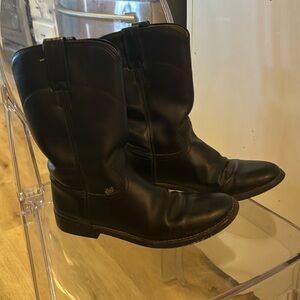 Justin Boots J Diamond L3703 Black Leather Roper Western Boots 9.5 B